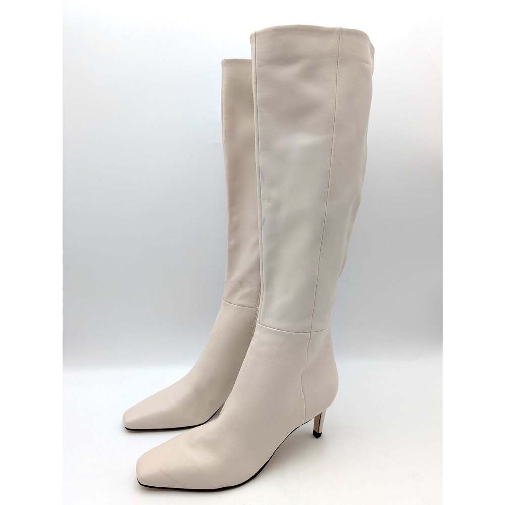 Nine West Caddy Knee High Boots Side Zip Women's Ivory Size US7M EU37.5